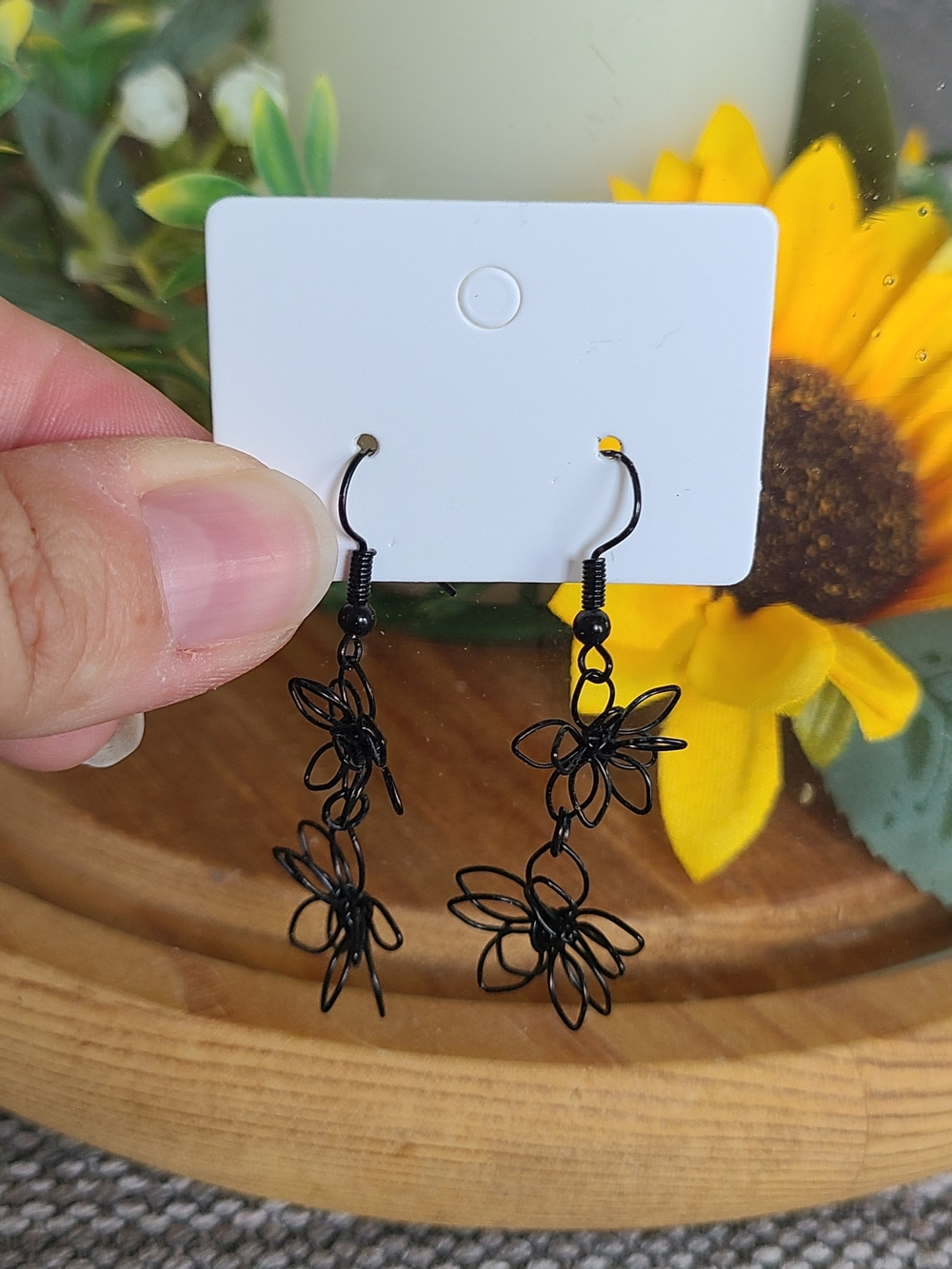 Black Floral Drop Earrings - Women Jewelry